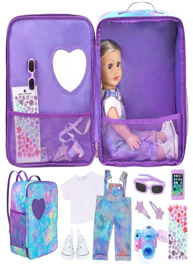 ZITA ELEMENT 18 Inch Doll Carrier Backpack - Blue and Purple Tie-Dye Style Travel Set with Accessories - Image 1